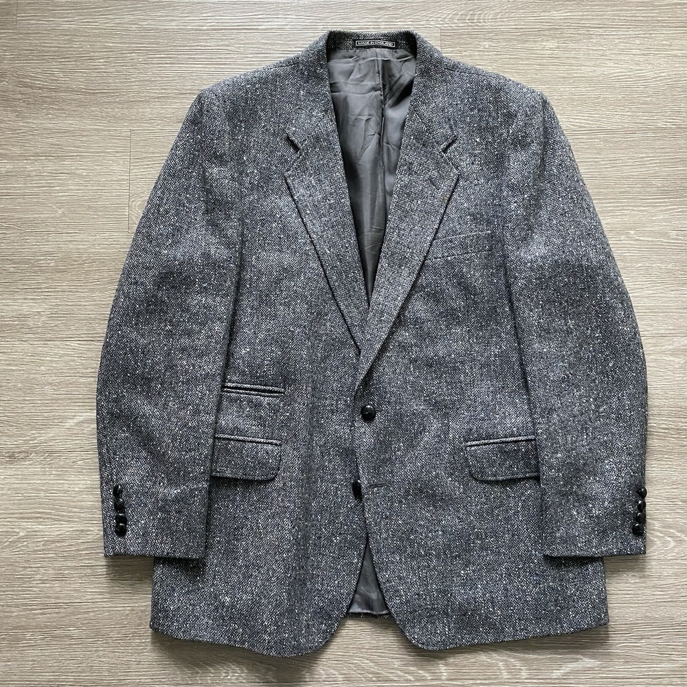 Vintage Stafford English Tweed Wool Sport Coat Men's 44R Gray British Isles